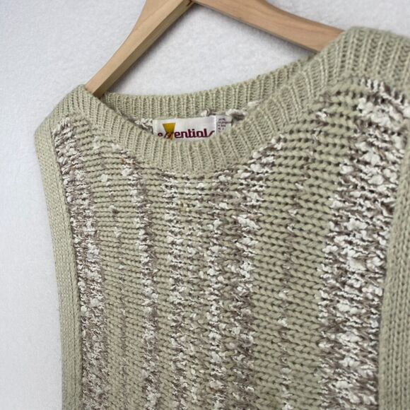 ESSENTIALS Sweater Womens L Chunky Slub Vest Boat Neck Pullover Beige Vintage 80 - Picture 2 of 14